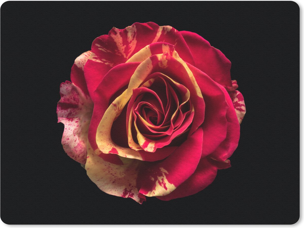 Muismat 23x19 cm - Mousepad Bloem - Roos - Rood - Zwart - Muismatten