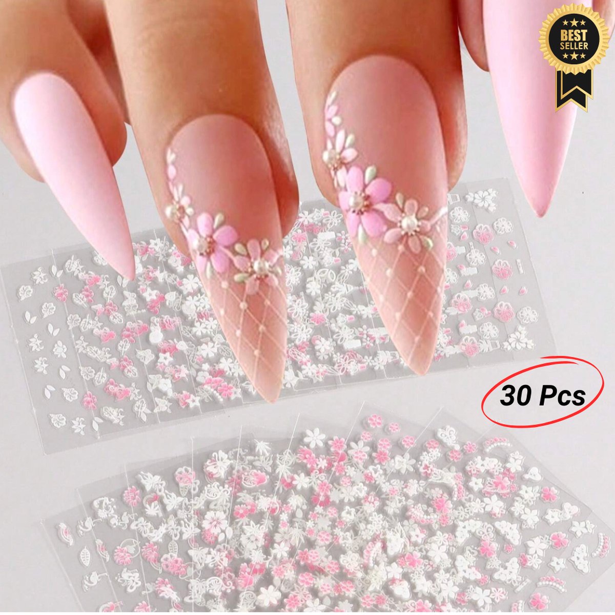 Goedkoopste GUAPÀ® Nagelstickers | Bloemen stickers Roze | 30 vellen Diverse Nagel Stickers | Nail Art | Nagel stickers | nagelversiering | zelfklevende nagelstickers | 30pcs 3D Bloemen Nagelstickers Roze