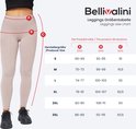 Maattabel voor een beige legging, met de letters A, B en C die verschillende lichaamsmaten aangeven.