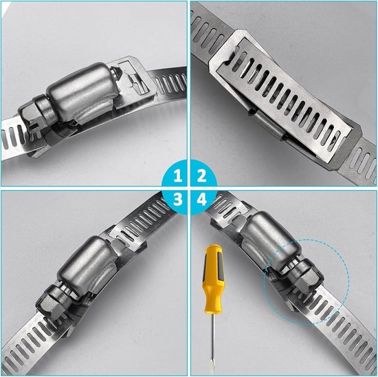 304 Roestvrij Staal Slangklemmen Set - 300 cm Band - Instelbare Buisklemmen - Waterleiding Gasbuis - 10 Stuks - Grote Buis - Wasmachine van HM Trading Company — afbeelding 3