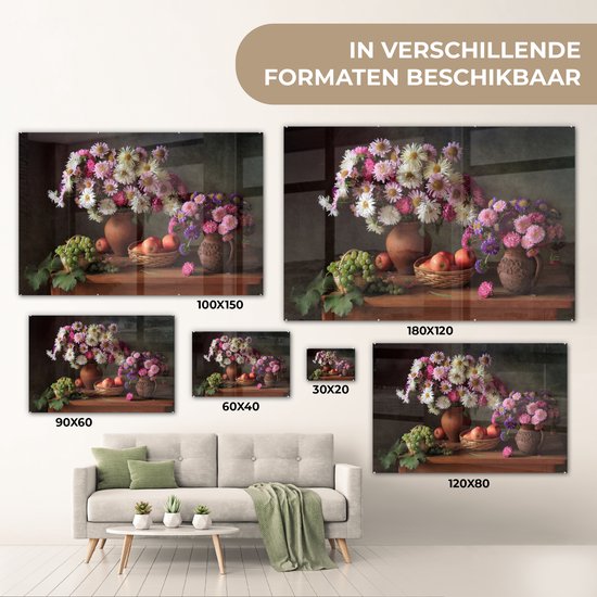 MuchoWow® Peinture sur verre 60x40 cm - Peinture sur verre acrylique - Fleurs - Fruits - Nature morte - Rose - Photo sur verre - Décoration murale salon - Décoration murale chambre - Peintures