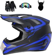 Motorcrosshelm DOT - Uniseks Full Face Helm Voor Jeugd Met Handschoenen, Bril En Masker (Blauw, L)