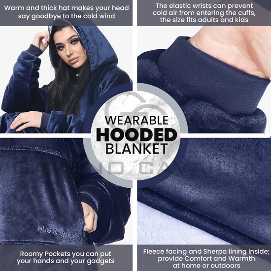Super Zachte Deken met Capuchon voor Dames en Heren - Warme Fleece Deken Hoodie met Voorzak - One Size van The Friendly Toast — afbeelding 4