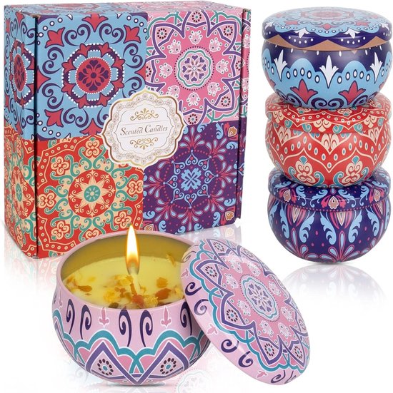 Boncy® Set de Bougies parfumées - Coffret Cadeau de Bougies Geur 4 Pièces - Coffret Cadeau Bougie Parfumée Femme - Cadeau Bougie pour Femme - Coloré