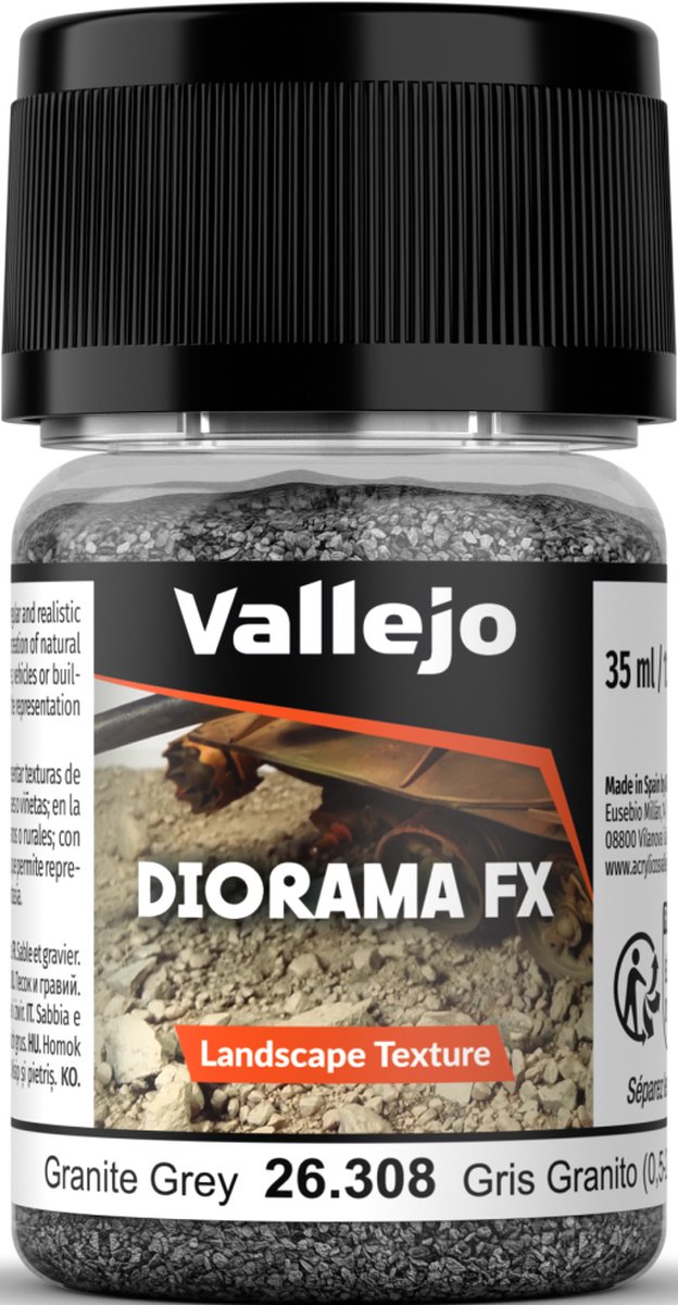 Vallejo Modelbouwdecoratie - 26308 Landscape Textures 308 - Graniet Grijs 0,5-2 mm - 35ml Effecten potje