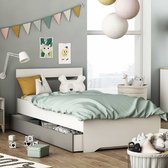 EMOB - Bed Gerry 90 x 190/200 cm zonder bedlade-lichtgrijs/mat wit/Kronberg eik - CBA - Slaapkamer outlet - Wit - Melamine; Spaanplaat - Slaapkamer outlet - Eenpersoons - Normaal bed - Op voorraad