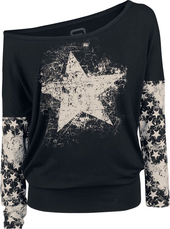 R.E.D. Rock-Engineered Design Zwart los shirt met lange mouwen en sterrenprint - Dames - M