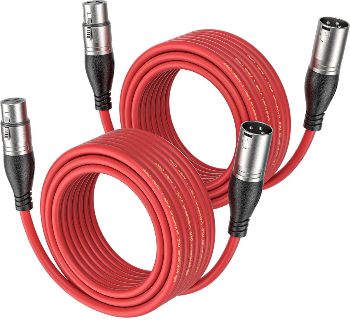 Balanced Microphone XLR Male to Female Extension Cable - 2 Pack - 10M/33ft - Studio Recorder Mixer Speaker System - Phantom Power - Red