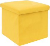 Intirilife Opvouwbaar zitkrukje 38 x 38 x 38 cm in GEEL - Zitkubus met opbergruimte en deksel van stof in ribfluweellook - Zitkubus voetensteun opbergdoos kist bankzitting