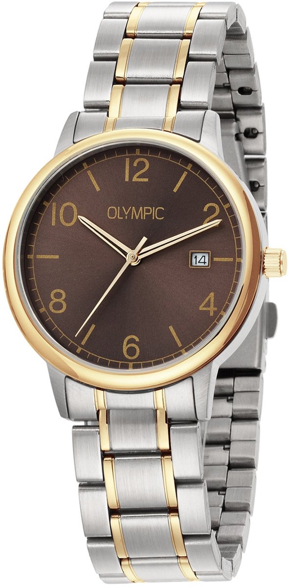 Olympic OL80HSS001B Henri Heren Horloge - Mineraalglas - Staal - Zilverkleurig - 37 mm breed - Quartz - Vouw-Vlindersluiting - 5 ATM (douchen)