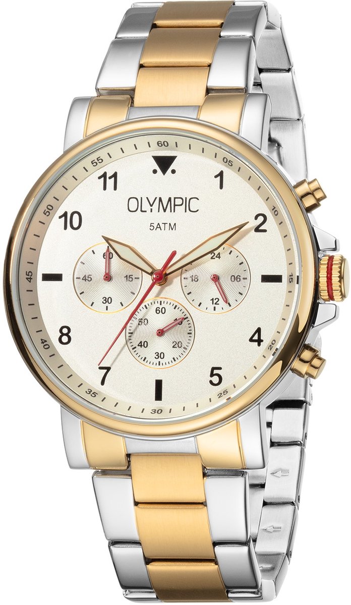 Olympic OL89HSS057B Jack Heren Horloge - Chronograaf - Mineraalglas - Staal - Zilverkleurig - 44 mm breed - Quartz - Vouw-Vlindersluiting