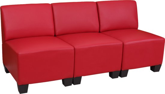 Canapé 3 places modulable Lyon, simili cuir ~ rouge, sans accoudoirs