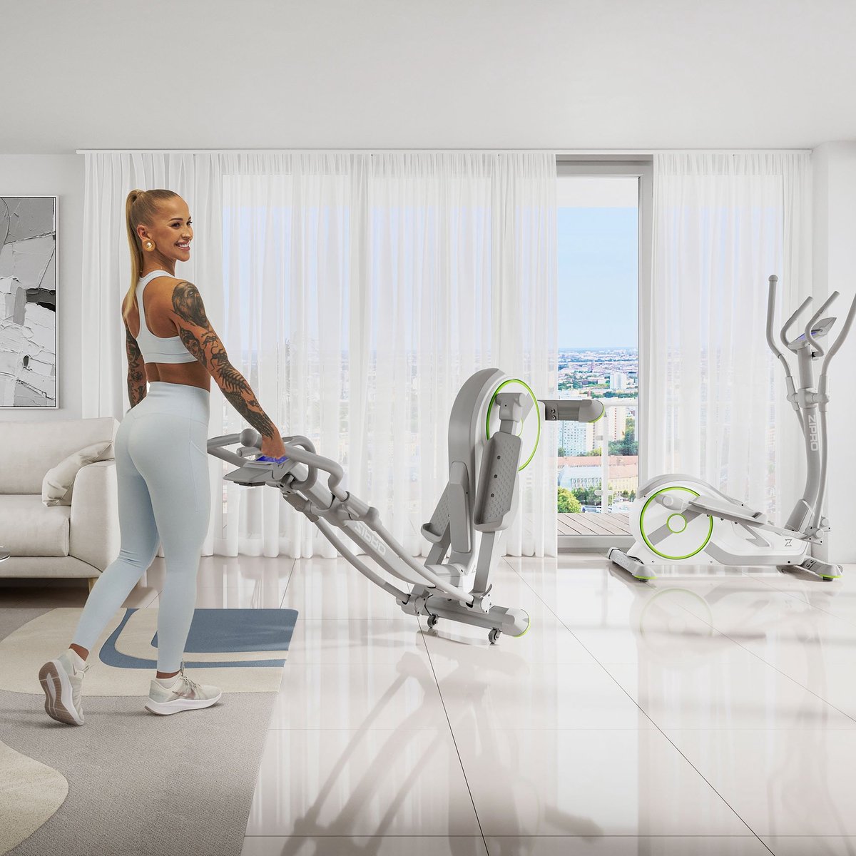 Afbeelding 2 van Zipro Wave White Elektromagnetische Crosstrainer, Hartslagsensoren, Gemakkelijk te transporteren, Antislippedalen, Flessenhouder, Homegym, Stabiele structuur, Max. gebruikersgewicht 120 kg, wit en groen