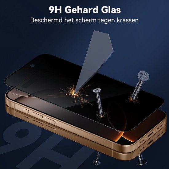Protecteur d'écran adapté pour iPhone 16 Pro Protecteur d'écran Privacy Private Glas Trempé Tempered Glass Full Cover - Protecteur d'écran adapté pour iPhone 16 Pro Screen Protector Privacy Screen Cover - Entièrement opaque - 2 pièces