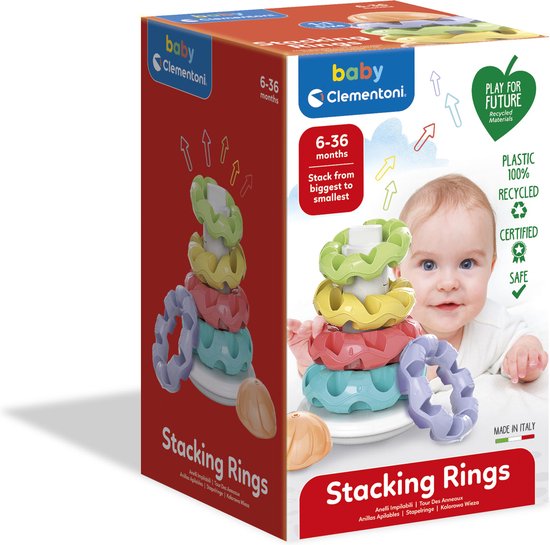 FancyBaby Stapelttoren 40 cm Stapeltoren Piramide Speelgoed Baby Cadeau Fidget Toys Montessori Speelgoed 1 2 3 jaar Spinning Stacking Toy Rainbow