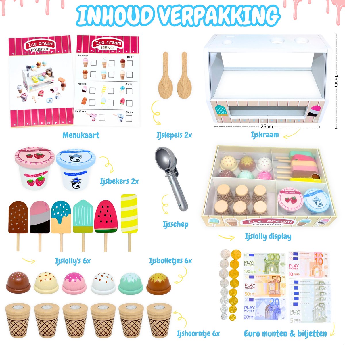 LiasToys - Houten ijs Speelset - keuken speelgoed - ijskraam - speelkeuken - Houten Speelgoed - Montessori - Keuken Accessoires - 3+ - Cadeau voor jongens en meisjes — afbeelding 8