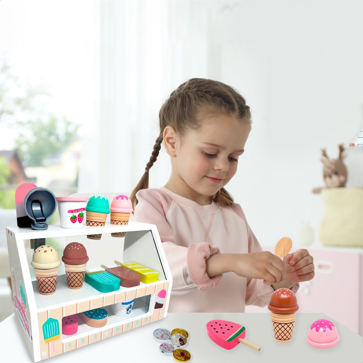 Houten IJscounter Speelgoed | Montessori Keuken Pretend Play voor Peut