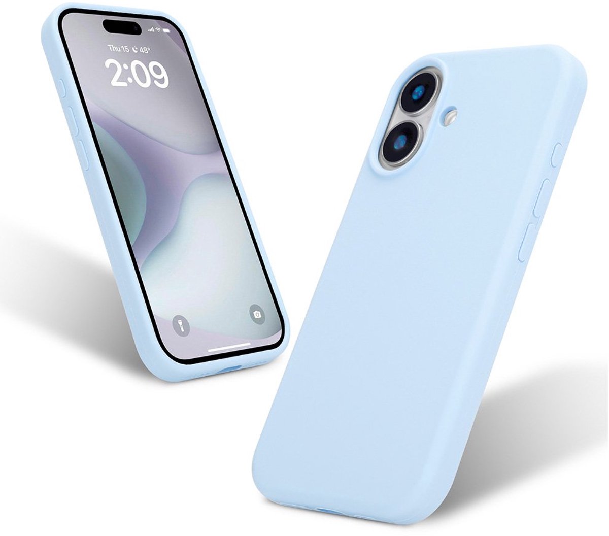Liquid Silicone Hoesje geschikt voor iPhone 16 - lichtblauw- Dagelijks gebruik - Duurzaam - Flexibel - Stijlvol en Comfortabel - Schokbestendig - Soft Touch Siliconen