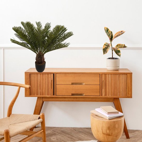 Lesli Living Plante Artificielle Palmier Tropical - en pot d'intérieur - noir - 60 cm - soie - plantes artificielles pour la maison ou le bureau