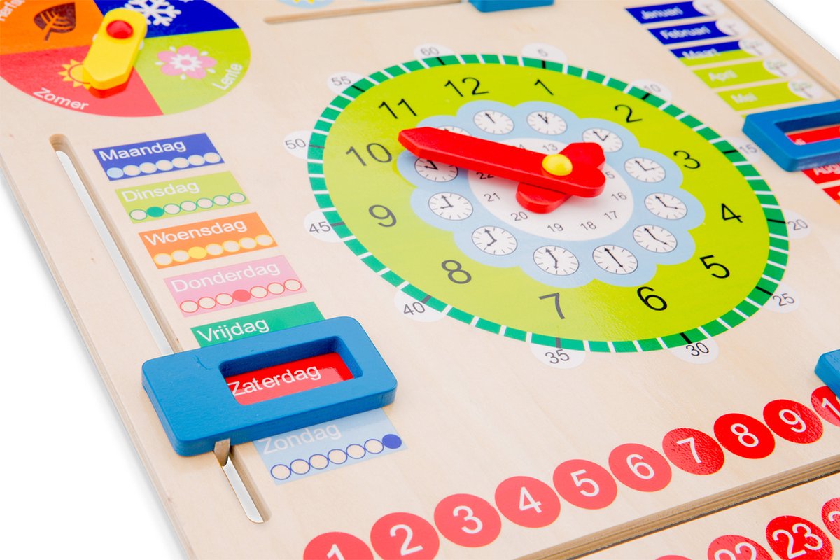 New Classic Toys® Houten Kalenderklok - Leer Klokkijken - Leerklok - Weet jij welke dag het is? Hoe laat is het? Schijnt de zon? - Dagen, Maanden, Seizoenen & Weer - Educatief Speelgoed - Vanaf 3 Jaar — afbeelding 4