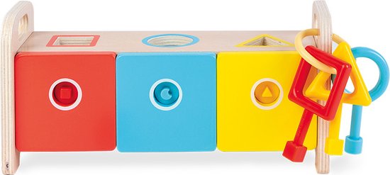 Janod Essentiel - Vormensorteerdoos Met Sleutels - Educatief Spel - Stop De Verschillende Vormen In De Juiste Vakjes En Kies De Juiste Sleutel Om Het Slot Te Openen En De Vormen Te Verzamelen - Geschikt Vanaf 18 Maanden van Janod — afbeelding 2