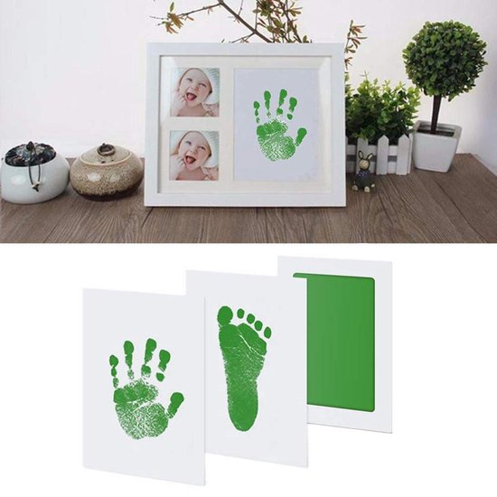 Scoby - 2 x Baby Hand- en Voetafdruk - Inktpad voor Pootafdruk of Neusafdruk - Inktafdruk - Perfect voor Baby's en Huisdieren - Incl. 2 Witte Kaartjes - Groen - 2 Stuks van Merkloos — afbeelding 3