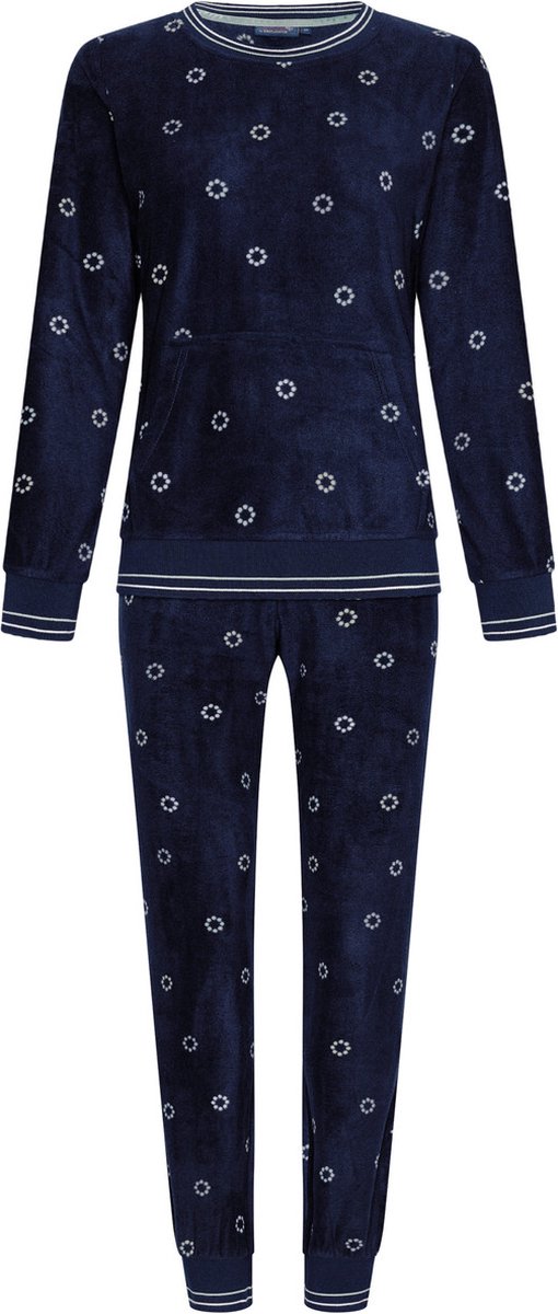 Rebelle warme fleece pyjama dames - Donkerblauw - Warme winter pyjama lange mouwen en ronde hals - 48