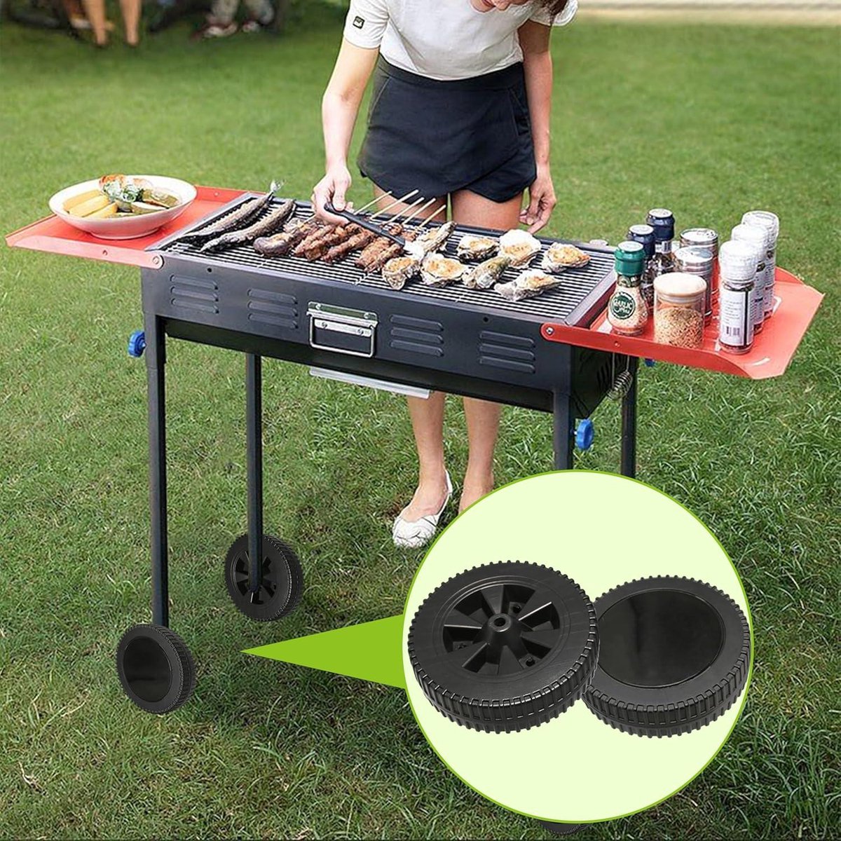 Roues De Gril Lot De 2 - 7 Pouces (170mm) - Plastique Noir - Compatible Charbroil G437-0037-W1 Et Autres - 3