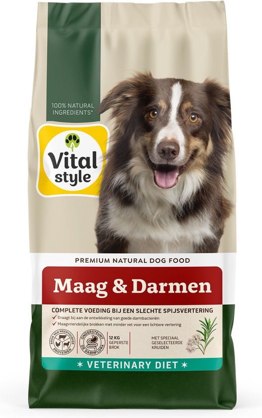 VITALstyle Maag & Darmen - Geperste Hondenbrokken - Voor Honden Met Een Gevoelige Spijsvertering - Met o.a. Heemswortel & Prebiotica - 12 kg