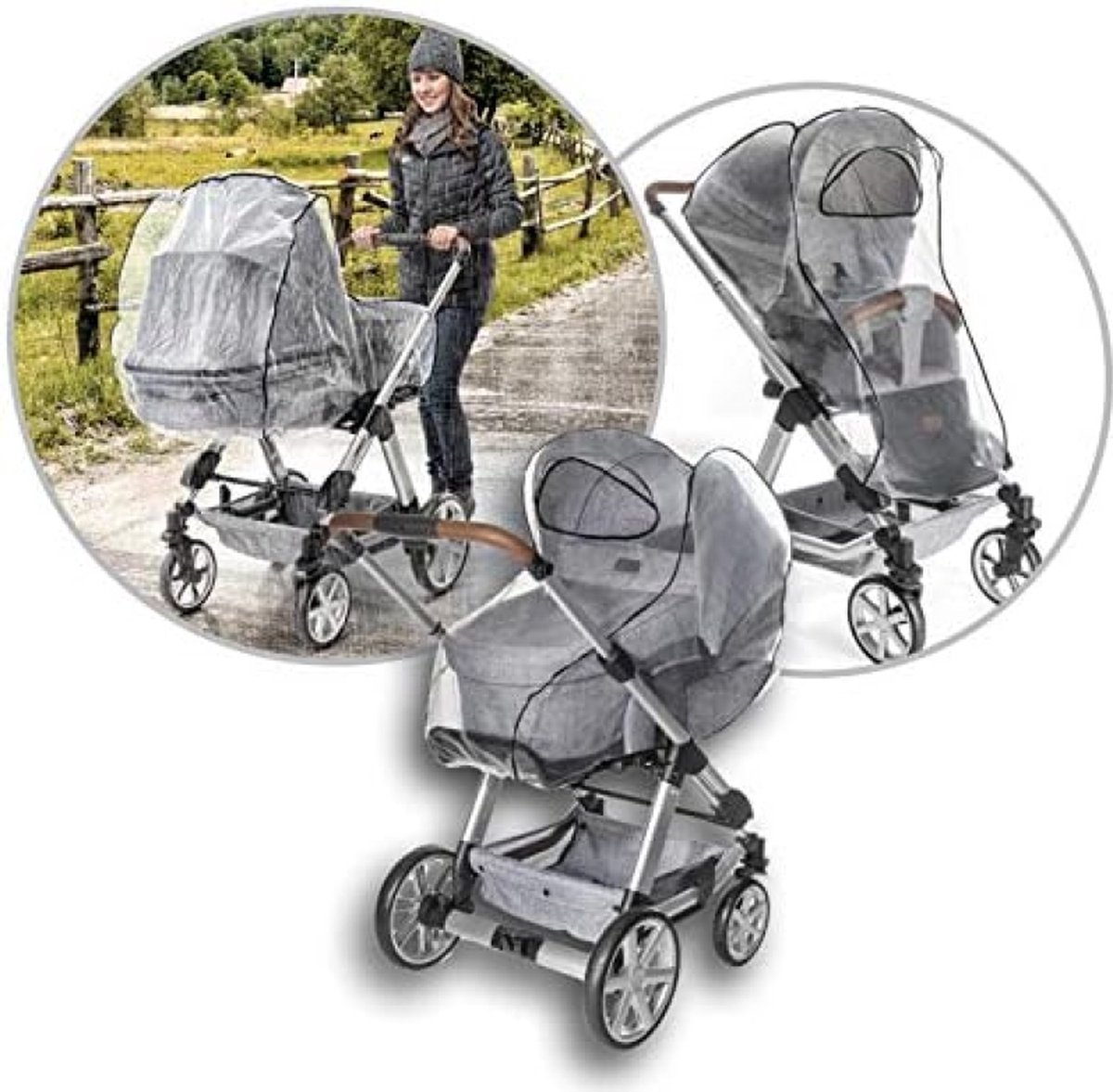 Regenbescherming voor kinderwagen, babyschaal, buggy en sportwagen - Eén maat