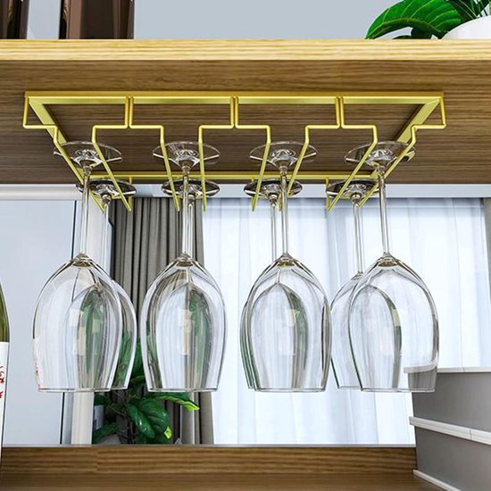 Dianoo 40,5 cm Gouden Wijnglashouder, Wijnglasrek Onder Kast, Steehouderrek, Hangende Steehouder Voor Keuken Bar, 1 Rij