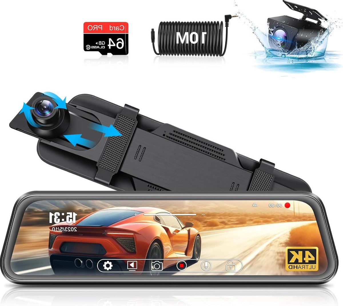 JOMISE 4K UHD Spiegel Dash Cam Front- und Rückkamera, Rückspiegelkamera