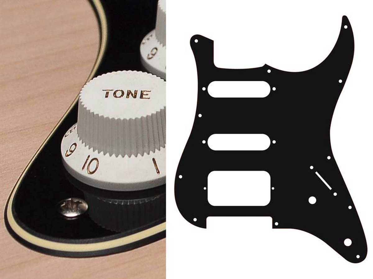 Boston ST-322-BC pickguard, Stallion, SSH, 2 pot holes, 3-5 switch, 3 ply, black and cream