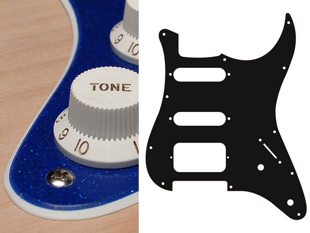 Boston ST-222-SBU pickguard, Stallion, SSH, 2 pot holes, 3-5 switch, 2 ply, sparkling blue