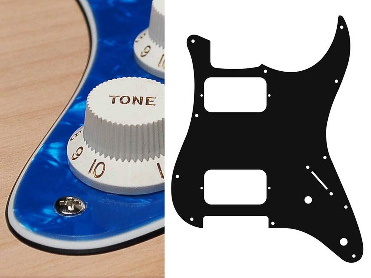 Boston ST-332-PBU pickguard, Stallion, HH, 2 pot holes, 3-5 switch, 3 ply, pearl blue