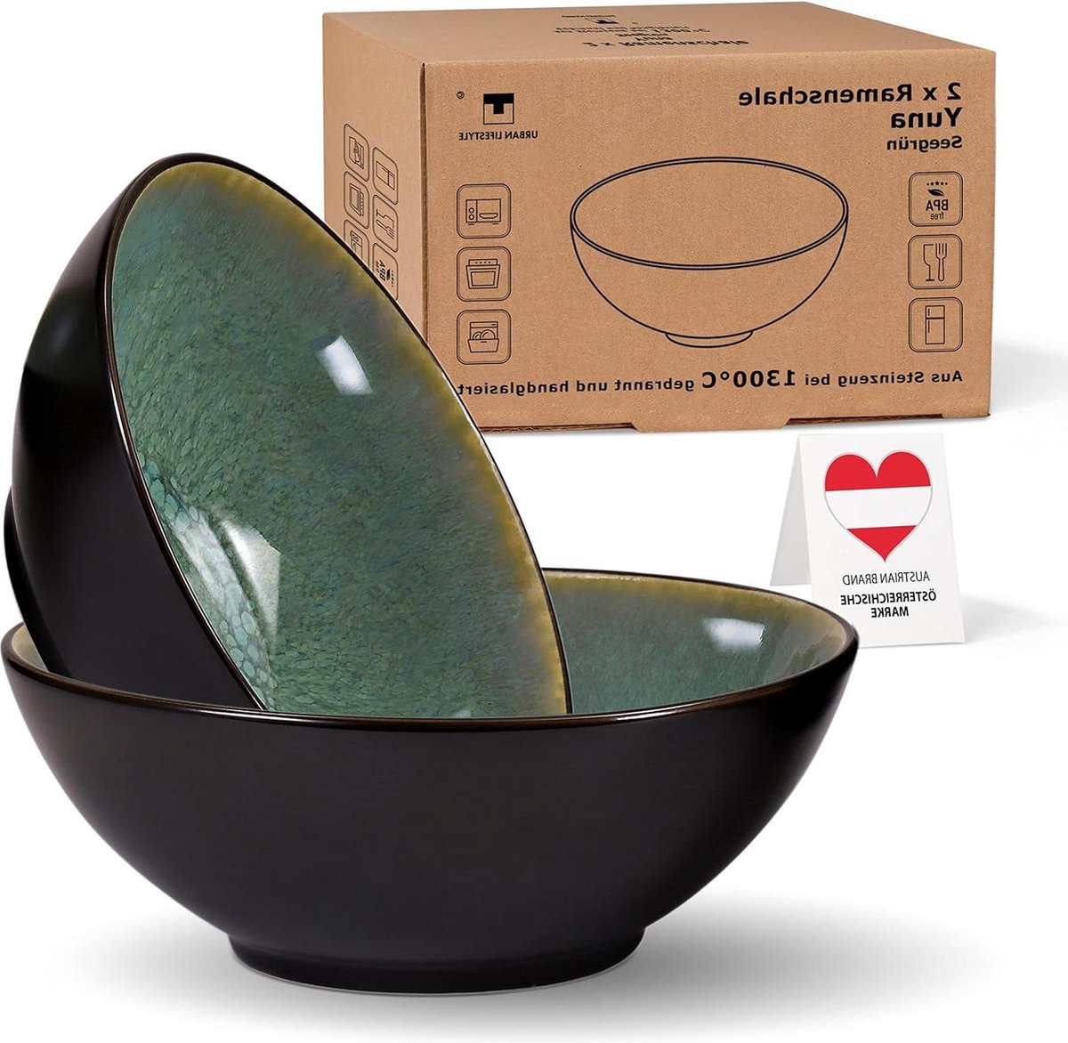 Ramen Bowl Keramiek 20cm 900-1000ml Soepkom Saladeschaal Pho Soepkom Bowl Ramen Noedels Mueslikom A-B kwaliteit mogelijk met kleine glazuurfouten Pho Soepkom Schaal (Groen)