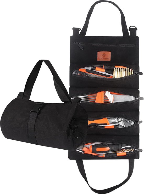 Canvas Tool Roll Bag With 10 Pockets – Portable Wrench & Spanner Organizer For Workshop Or Travel