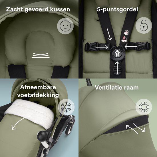 Stokke YOYO 0+ Newborn Pack, Olive - Inclusief matras, uitschuifbare luifel en vijfpuntsgordel - Vereist YOYO-frame (apart verkrijgbaar) van Stokke — afbeelding 4
