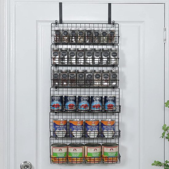 Kruidenrek Kruidenrekken Kruidenrek Met 6 Niveaus Boven De Deur Pantry Spice Organizer Hangende Deur Metalen Wandmontage Opbergplank Bergruimte in Keukenkastjes(Size:2pcs