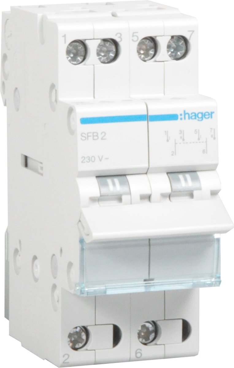 Hager omschakelaar 32A 2P I-0-II common onder DIN-rail (SFB232)