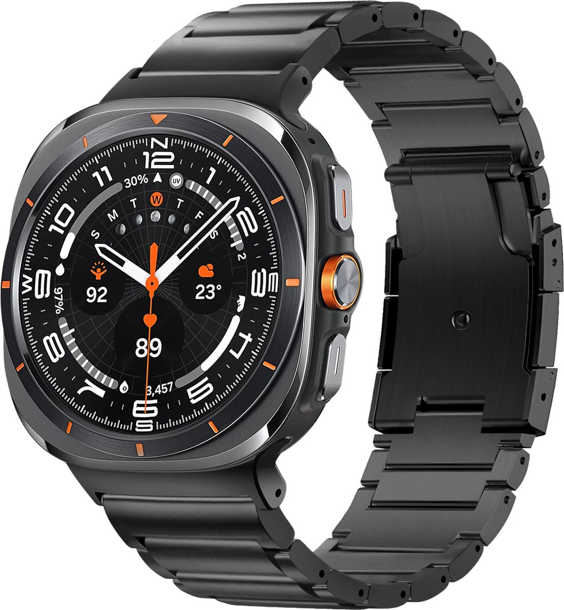 Bandz Titanium Schakel band 'Classic' - geschikt voor Samsung Galaxy Watch Ultra / Ultra 2025 - inclusief horloge inkort set (zwart)