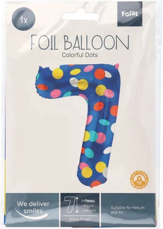 Folat - Folieballon Cijfer 7 Colorful Dots - 86 cm