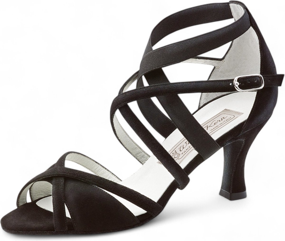 Werner Kern Elsa | Dames dansschoenen met suede zool en elastiek kruis bandjes | Hakhoogte 6.5cm - Salsa - Bachata - Latin - Werner Kern - Zwart - 38 2/3