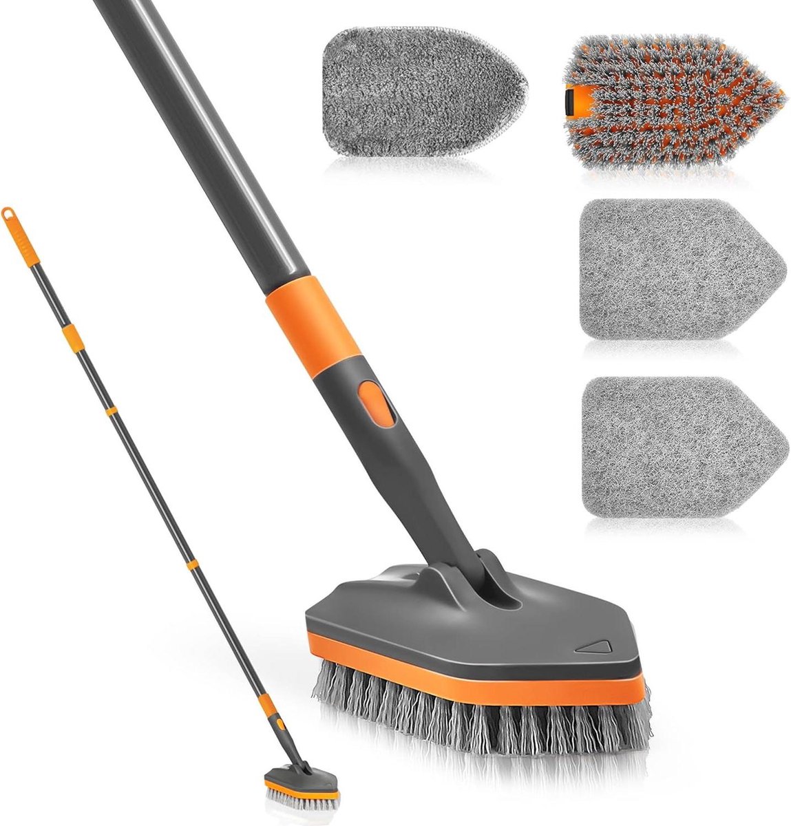 Goedkoopste Douchereinigingsborstel met telescopische lange steel 142 cm - Badkamer keuken toilet - 4 schrobboppen - HTML content nodig schrobber met steel