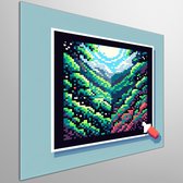 Pixel art mos schilderij | Mystiek Moslandschap: Een Betoverende Pixelkunstcreatie vol Natuurpracht | Kunst - 30x30 centimeter op Dibond | Foto op Dibond