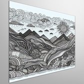Doodle landschap schilderij | Kronkelend, kleurrijk en betoverend landschap vol creatieve verbeelding en expressie | Kunst - 60x60 centimeter op Dibond | Foto op Dibond