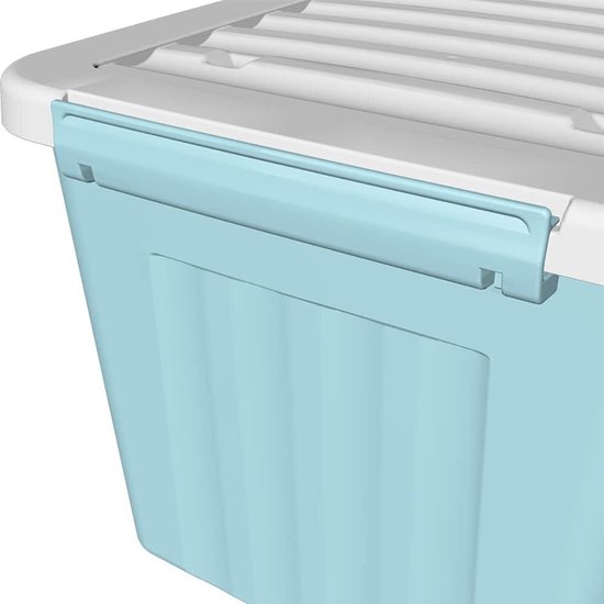 Cetomo 35L x 4 opbergdozen met wielen, plastic opbergdoos met deksel, vergrendelende gespen, kliksluiting, stapelbaar, nesten, duurzame organizer voor thuiskantoorkleding, transparant, 35L-4 Pack