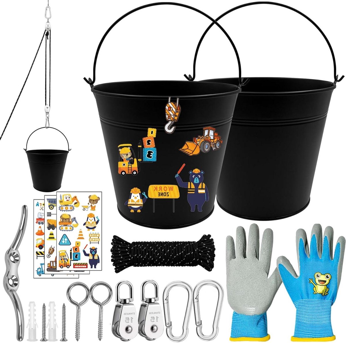 Goedkoopste Flessentouw - kinderen katrol met emmer - riemschijf - emmerkabel accessoires - boomhuis speeltoren - kinderriemschijvensysteem - tuinspeelgoed - vanaf 4 jaar