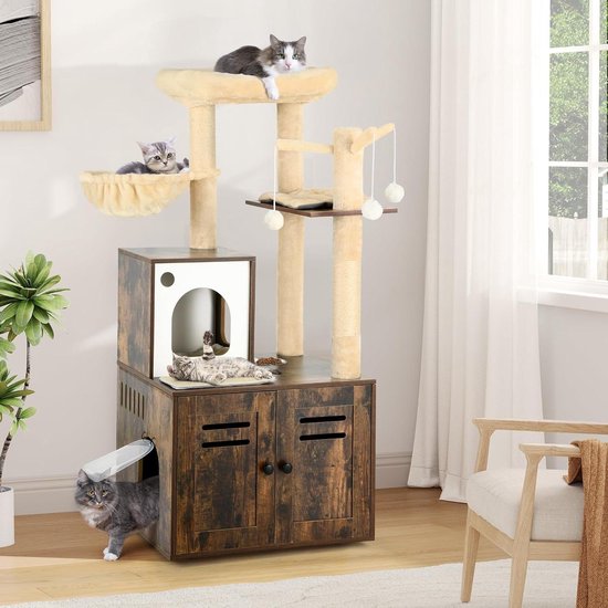Yaheetech Kattenboom met kattenbak, 134,5 cm hoog, all-in-one... Yaheetech Krabpaal met kattenbakkast, 2-in-1 kattenboom, 134,5 cm... Afbeeldingen