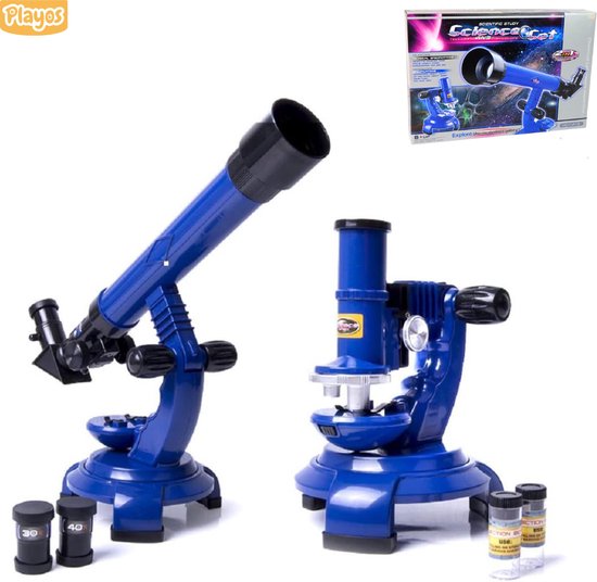 Foto: Playos telescoop en microscoop 2 in 1 blauw 20x 30x en 40x vergroting stem speelgoed educatief sterrenkijker sinterklaas